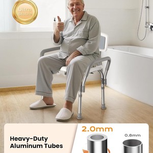 Shower <b>Chair</b> <b>For</b> Elderly <b>Adults</b> Seniors Pregnant Women Aluminum Alloy Non Slip <b>Bath</b> Seat With Backrest And Arms - Product Image 4