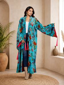 Vestido Largo Holgado Estilo Kimono con Estampado Floral Boho, Mangas Murciélago y Decoración de Borlas, Ropa Casual de Verano - Product Image 3