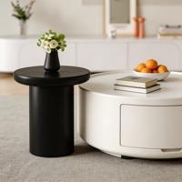 Ensemble de tables basses Lumio en blanc crème, durables, avec table d'appoint noire, style moderne minimaliste, tiroirs gigognes pour salon
