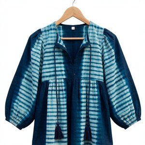 Women's Woven Tie Dye Cotton Lace Blouse V-neck Balloon Sleeve Tassel Bohemian Loose Fit Christmas <b>Top</b> Breathable - Product Image 2