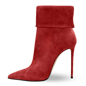 Big Size 45 Sexy Top Turnover Women Pointed Toe Ankle <b>Boots</b> Wide Fit High Heels Shoes Stiletto Suede Short - Product Image 6