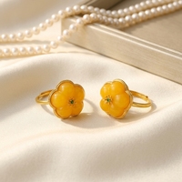 Bague Fleur Cocktail en Argent 925 Certifié, Ambre Naturel Véritable Jaune Miel Baltique, Bijou Fin pour Femme, Bande Marguerite Dorée
