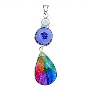 Colgante de Cuarzo Solar Arcoíris Hecho a Mano, Gema Natural Morada, Chapado en Plata, Forma de Pera, Regalo para Fiestas, Alta Calidad, Unisex - Product Image 1