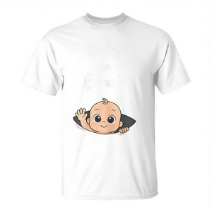 T-shirt « Bébé à bord » avec motif bébé en train de regarder, blanc, unisexe, col rond, manches courtes, cadeau d'annonce de grossesse - Product Image 2