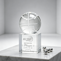 Trophée sphérique de basket-ball en cristal K9 personnalisé, base carrée transparente, gravure laser, récompense sportive All Star
