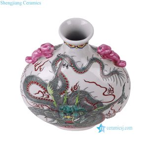 RZSY31-A Vase en porcelaine Famille Verte de Jingdezhen, peint à la main, en forme de flacon lune avec motif de dragon <span class=keywords><strong>vert</strong></span> - Product Image 3