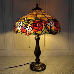 LongHuiJing 16Inch Style Handcrafted Dome Stained Glass Lampshade Table Lamp AC Powered LED 2700K E27 Mediterranean <b>Bedside</b> - Product Image 2