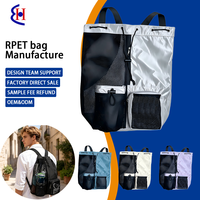 Sac fourre-tout robuste en maille imperméable réutilisable avec cordon de serrage, œillets et poche zippée pour le camping en plein air