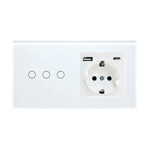เต้ารับสวิตช์แบบสัมผัสมาตรฐานยุโรปพร้อมพอร์ต USB แผงกระจกนิรภัย สายไฟเส้นเดียว 157 Ww01y C - Product Image 1