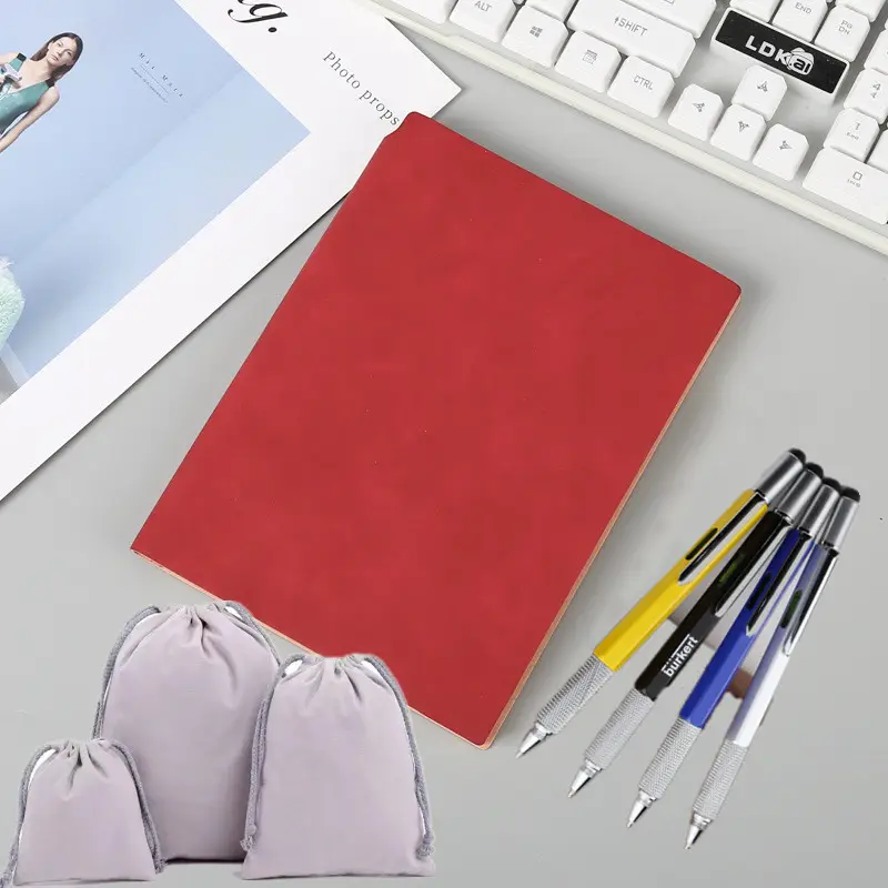 Kotak pensil pena kanvas kustom tas tali serut dengan pena dan Notebook buku catatan Bisnis Unik jurnal perencana buku harian