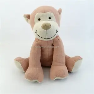 New Custom Pink Smiling Monkey Toy Organic Linen Stuffed Animal Toys Safe Embroidery Eyes Soft Monkey Suitable to Kids Playing
