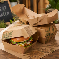 Conteneur à hamburger en papier biodégradable et compostable personnalisé, emballage haut de gamme pour emporter, boîte d'emballage alimentaire pour hamburger