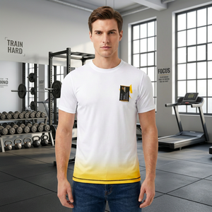 เสื้อแรชการ์ดแขนสั้นสีขาวเหลืองไล่เฉดสีสำหรับผู้ชาย ทำจากโพลีเอสเตอร์ - Product Image 5