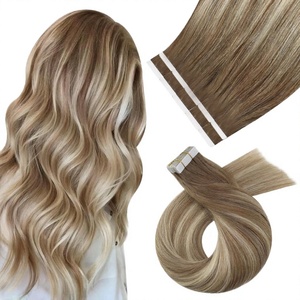 Extension per capelli invisibili Luxsea, doppia trama, 100% Remy vergine, lisci, 14 pollici (lunghezza stirata), <span class=keywords><strong>castano</strong></span> <span class=keywords><strong>chiaro</strong></span>, <span class=keywords><strong>castano</strong></span> cioccolato, dorato - Product Image 1