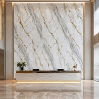 Lembaran Marmer UV Beige Travertine Format Besar untuk Dekorasi Showroom WYRAX Store Display Feature Wall 1220x2440mm Tebal 5mm
