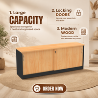 Meuble de rangement bas moderne autoportant avec portes coulissantes verrouillables pour bureau, en MDF/PB, avec porte-fichiers et rangement latéral