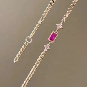 Xinfly 18K Gold Square Rose Ruby Diamond Four-Leaf Clover <b>Gemstone</b> <b>Bracelet</b> Girls Jewelry - Product Image 4