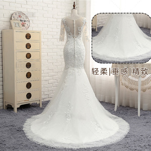 Tùy chỉnh đính cườm dài tay áo cộng với kích thước váy cưới cao khe sàn chiều dài tính năng đuôi appliques - Product Image 5