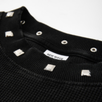T-shirt personnalisé à manches longues en maille gaufrée 260 GSM pour homme, coupe oversize, style streetwear, col clouté vieilli, imprimé graphique DTG