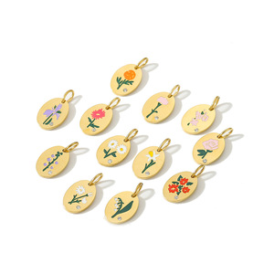 MECYLIFE acier inoxydable bijoux à bricoler soi-même breloques pour collier émail Zircon mois de naissance fleur pendentif 18K or cadeau d'anniversaire - Product Image 5