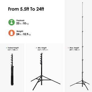 Trípode RAUBAY de 24' de Altura, Trípode Resistente para Cámara Deportiva y Video, Soporte de Luz Grande de Aleación de Aluminio - Product Image 3