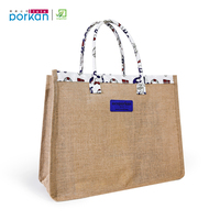Sac de courses pliable en jute naturel de qualité supérieure, biodégradable, écologique, réutilisable, avec logo personnalisé en relief, capacité de 20 kg