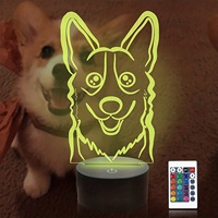 Veilleuse LED Corgi 3D à changement de couleur par contrôle tactile, blanc chaud, en ABS, à brancher, taille moyenne, pour salon