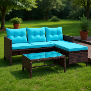 Ensemble de canapés d'angle en rotin turquoise pour patio extérieur, 4 places, mobilier de jardin au design contemporain pour le loisir - Product Image 2