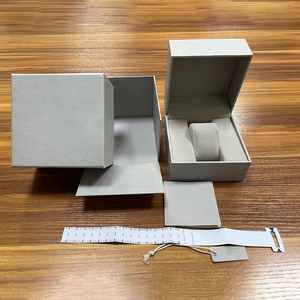 Boîte à montre en papier gris avec logo personnalisé, emballage cadeau de luxe pour montre, avec livret d'instructions, étiquettes suspendues, bracelet de mesure - Product Image 4