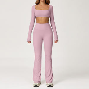 Joyoung Nieuw Ontwerp Groothandel Op Maat Hoge Kwaliteit Gerecycled Lange Mouwen <span class=keywords><strong>2</strong></span>-Delige Yoga Set Plus Size Gym Fitness Sets voor Vrouwen - Product Image 5