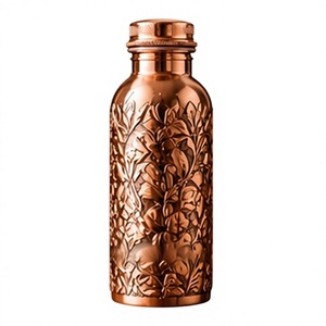 Engraved Flower Copper Water <b>Bottle</b> with Spiral Lid Eco-Friendly <b>Flask</b> for Home Drinkware - Product Image 1
