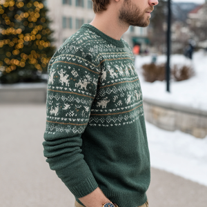 Nordic Intarsia Rena <span class=keywords><strong>Crewneck</strong></span> Camisola Padrão Geométrico Anti-Rugas Anti-Encolhimento Respirável para a Estação Outono Inverno Frente - Product Image 6