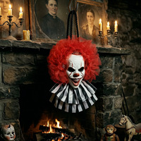 Masque de Clown Effrayant à Suspendre au Mur avec Col en Tulle Rouge, Volants Noirs et Blancs, Accessoire d'Horreur pour Halloween, Décoration de Maison Hantée