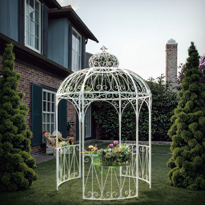 Gazebo et <span class=keywords><strong>pavillon</strong></span> de pergola ronds en fer forgé blanc antique revêtus de poudre à <span class=keywords><strong>vendre</strong></span> - Product Image 1