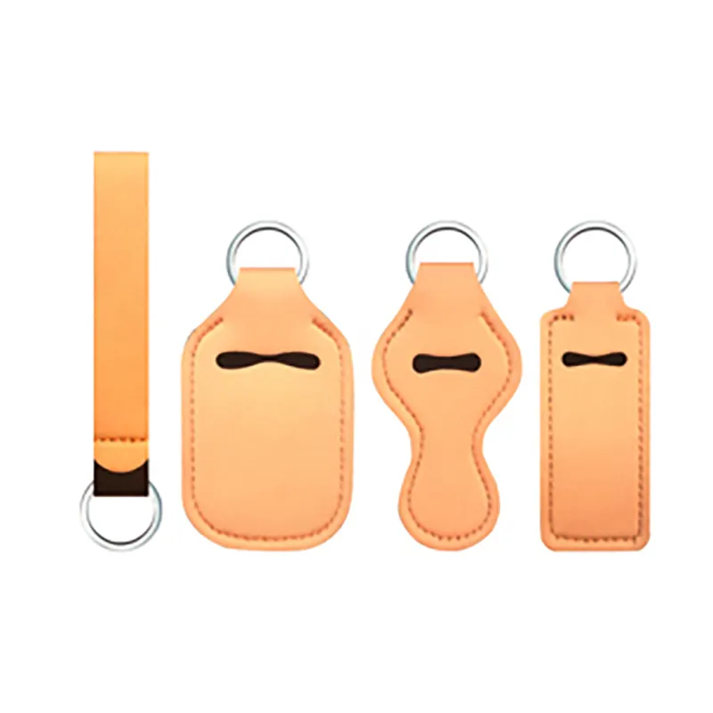 Colorful chapstick holder keychain neoprene lip balm tube lipstick holder pu leather lipstick bag holder keychain