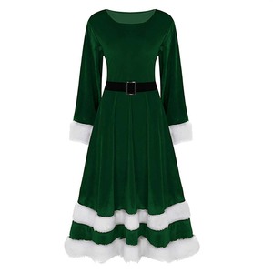 Disfraz Navideño de Terciopelo para Mujer, Modelo Señora Santa Claus, Color Verde y Rojo, FCDR-030, de HP - Product Image 4