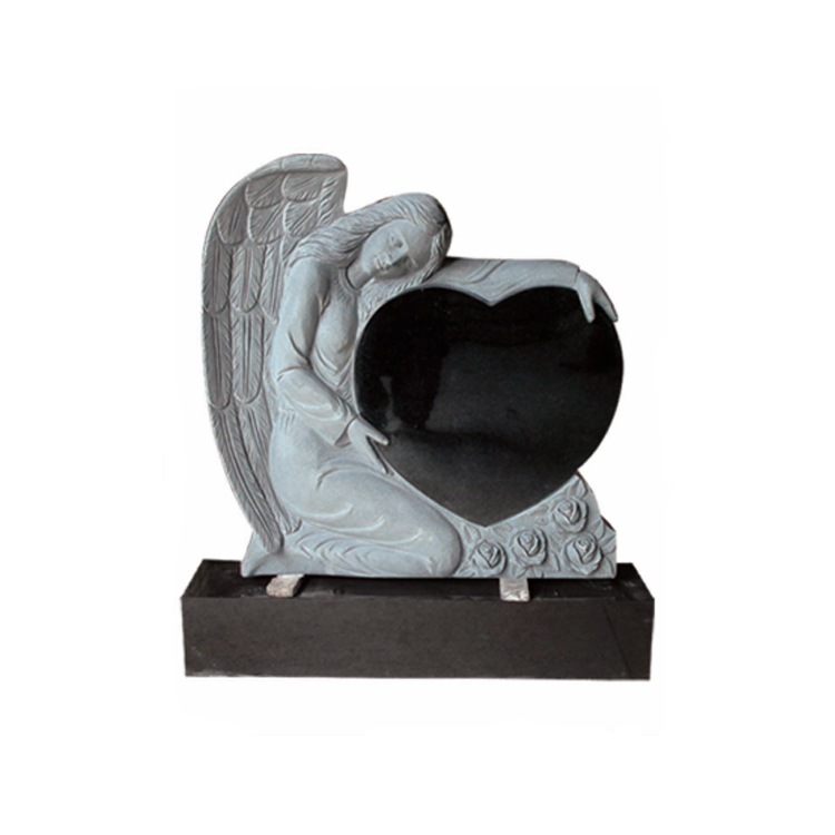 Piedra en forma de corazón negro, piedra para la cabeza, estatua de Ángel, granito, Polonia, para Graves, venta directa de fábrica