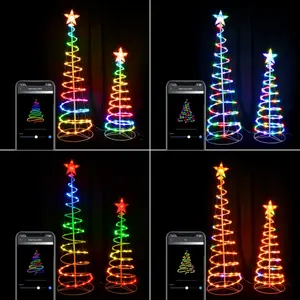 Árvore de natal dobrável RGB inteligente com controle remoto de aplicativo com decoração de luzes para jardim ao ar livre