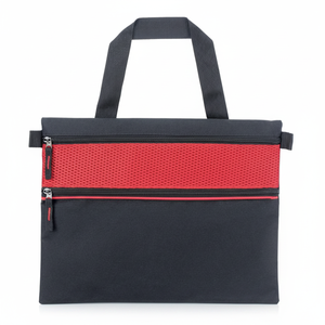 Bolsa para documentos, color negro, rojo, con panel de malla, compartimento con cremallera, maletín de negocios - Product Image 2
