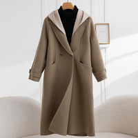 Nouveau manteau d'hiver pour femme, élégant, décontracté, confortable et chaud, en laine, avec capuche, 100% laine, long, coupe-vent, boutonné