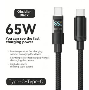 Câble de données tressé Type-C vers Type-C avec affichage numérique transparent, charge super rapide 65W, <span class=keywords><strong>garantie</strong></span> 12 mois pour les appareils - Product Image 1