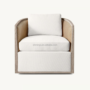 Sillón Giratorio de Diseño Contemporáneo de Lujo, Estilo Minimalista Moderno, Respaldo de Ratán, Cómodo, de Tela, para Sala de Estar u Oficina en Casa - Product Image 2
