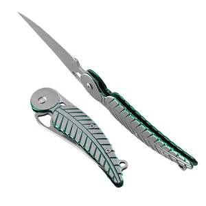 Wholesale Small Folding Knives Hunting Survival Tactical Pocket Knife With Belt Clip Feather Shape