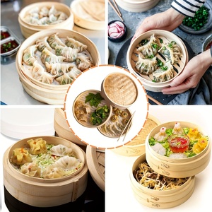 Juego de cestas de vapor de Bambú | Vaporizador de madera para dumplings y alimentos de 2 niveles para cocina asiática - Product Image 6