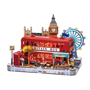 <span class=keywords><strong>Puzzle</strong></span> en bois <span class=keywords><strong>3D</strong></span> EPT représentant un bus londonien avec éclairage LED, kit de construction DIY pour la décoration de la maison - Product Image 1