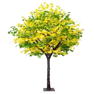 Casa e jardim personalizado amarelo e verde 2.4m altura madeira árvore artificial personalizado artificial ginkgo árvore