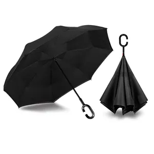 Wind dichte, doppels chichtige, zusammen klappbare, umgekehrte Regenschirm-Regenschutz-Auto-Rückfahr schirme mit C-förmigem Griff