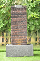 Fontaine d'eau en cascade en résine d'ardoise naturelle, autoportante, à double jet, avec éclairage LED, pour décoration de jardin extérieur