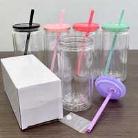Gobelet à sublimation effet boule à neige 16oz 20oz avec trou pré-percé, verre à double paroi, bouteille d'eau transparente effet boule à neige pour boissons