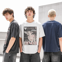 T-shirt court ample en coton épais 300 GSM avec logo personnalisé, délavage acide, imprimé numérique vieilli, épaules tombantes, style streetwear vintage